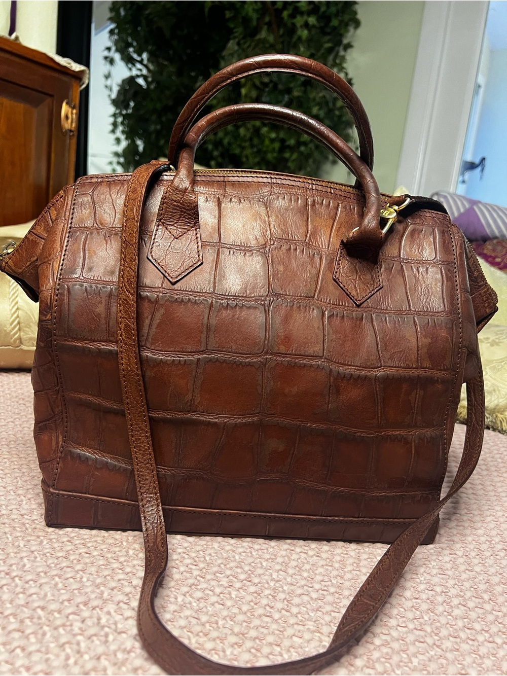 Vintage Fendi S.A.S. Roma Croc-Embossed Leather 2-Way Satchel / Shoulder Bag